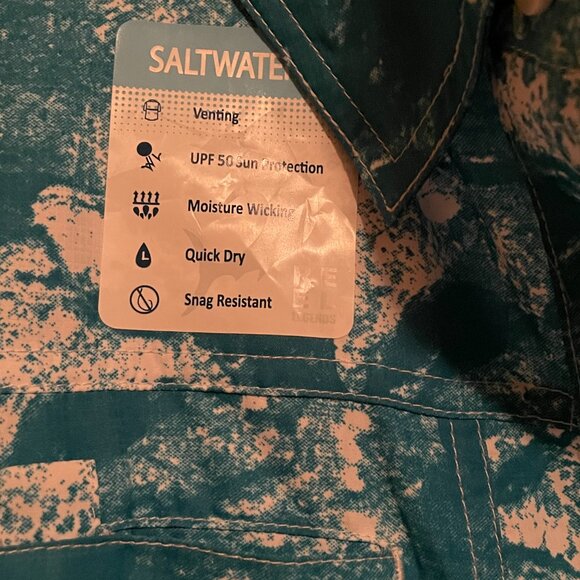 Reel Legends Men's Small Fishing shirt in teal waves-SALTWATER 11 - Picture 4 of 12